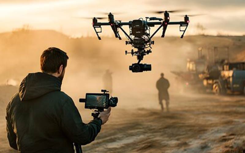 Aerial cinematography drone capturing film and video shots