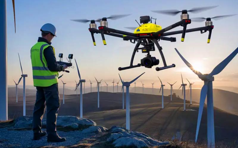 Industrial inspection drone surveying towers and power plants